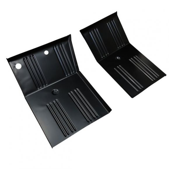 From the pics, it looks like the floor pans have a flange on the outside edge that is turned down to be spot welded to the inner Rocker and kick panels.  And on the inner side a short flange turned up to be spot welded to transmossion tunnel.  Are the current floor pans you stock like the ones shown in the product photo?