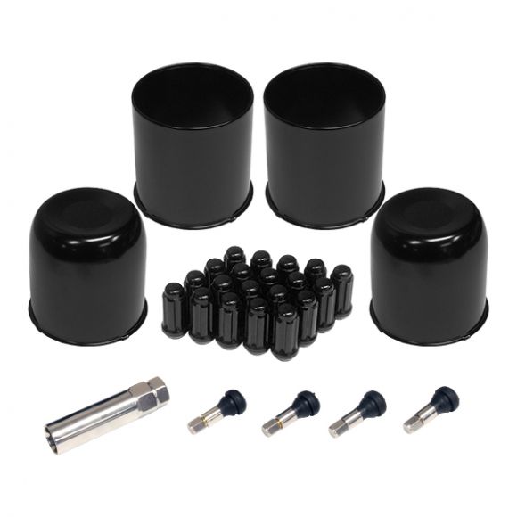 Black Wheel Installation Kit | Wheel Caps + 20-spline Lug Nuts w/Key Questions & Answers