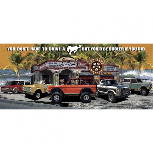 Laid Back Dream Garage Bronco Banner | 55-in x 24-in Questions & Answers