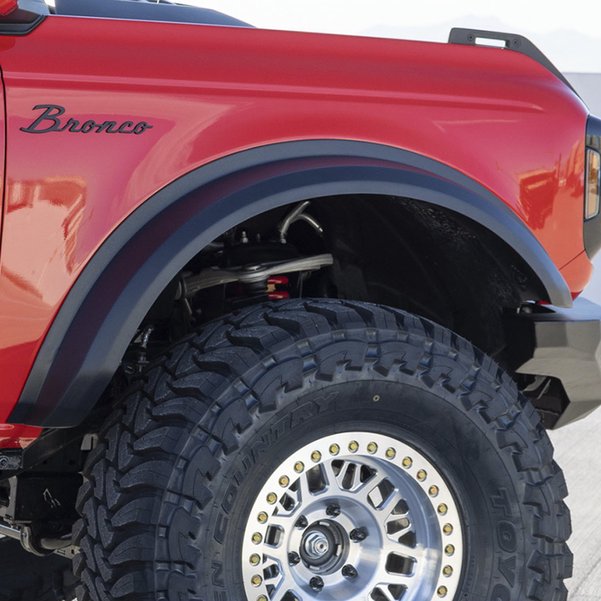 Hi, I  installed larger285/70/17 tires on my Bronco which stick out  2 inches, so I need to know exactly how much these AIR WIDE  fender flares will extend from the fender of my bronco before I purchase them.?